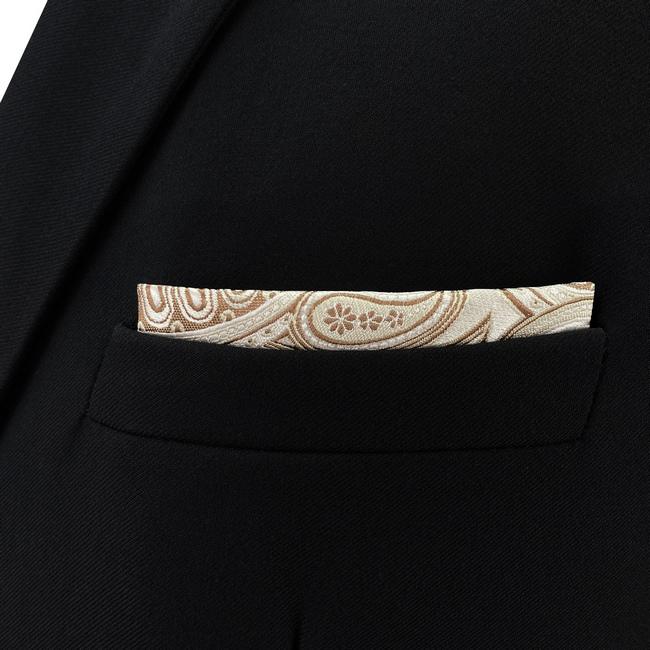 Shlax & Wing AH06 Cream Paisley Silk Jacquard Woven Classic Fashion Pocket Square Brand New Mens Hanky