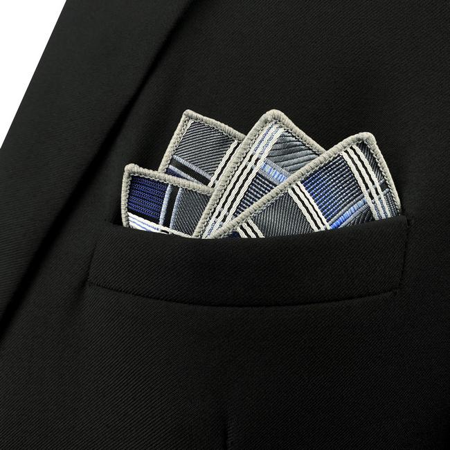 Shlax & Wing AH17 Silver Gray Blue Checkered Mens Pocket Square Silk Fashion Wedding Brand New Dress Handkerchief