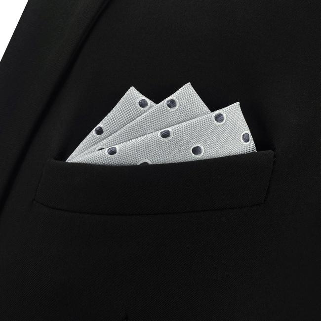 Shlax & Wing AH21 Light Gray Black Polka Dots Mens Pocket Square Silk Fashion Hanky Classic Dress Handkerchief