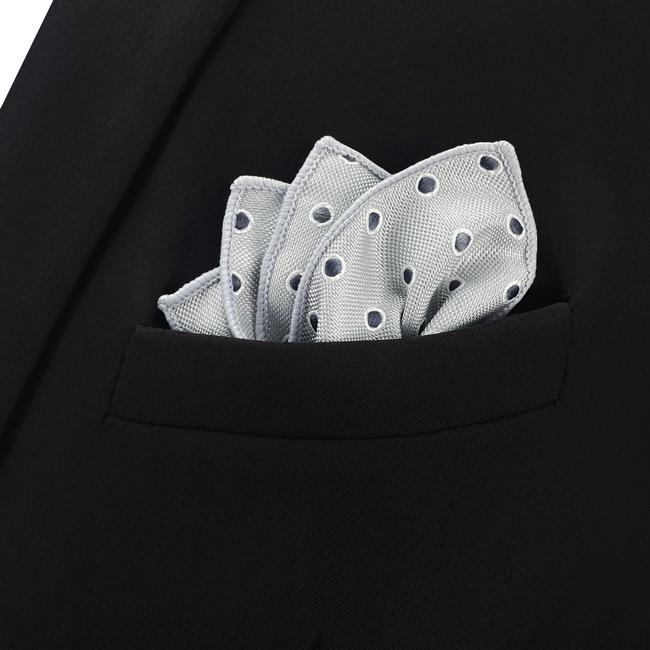 Shlax & Wing AH21 Light Gray Black Polka Dots Mens Pocket Square Silk Fashion Hanky Classic Dress Handkerchief