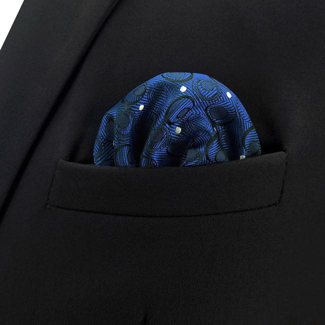 Shlax & Wing AH35 Navy Silver Geometric Mens Pocket Square Silk Fashion Wedding Dress Handkerchief Brand New Novelty Handmade Hanky