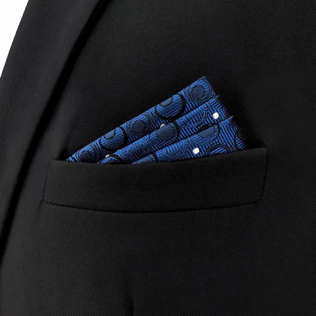 Shlax & Wing AH35 Navy Silver Geometric Mens Pocket Square Silk Fashion Wedding Dress Handkerchief Brand New Novelty Handmade Hanky