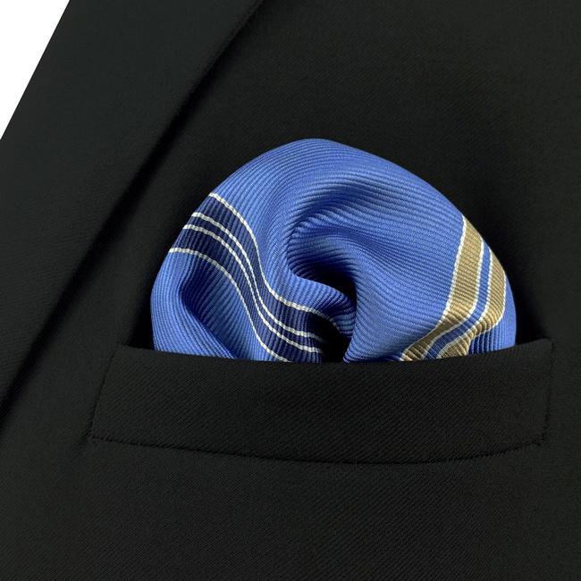 Shlax & Wing AH39 Steel Blue Striped Men Pocket Square Fashion Business Classic Wedding Handkerchief