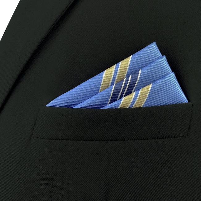 Shlax & Wing AH39 Steel Blue Striped Men Pocket Square Fashion Business Classic Wedding Handkerchief