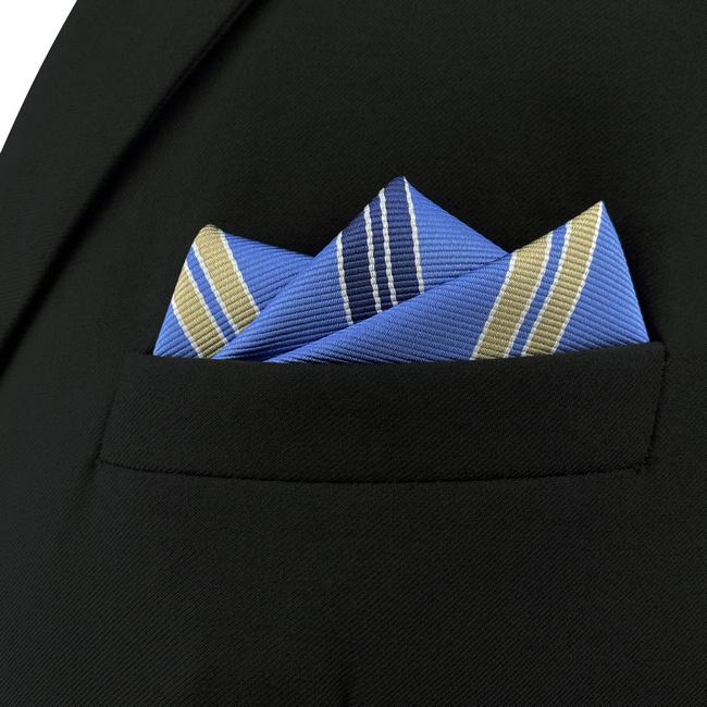 Shlax & Wing AH39 Steel Blue Striped Men Pocket Square Fashion Business Classic Wedding Handkerchief