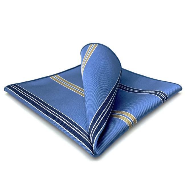 shlax & wing AH39 Steel Blue Striped Men Pocket Square Fashion Business Classic Wedding Handkerchief