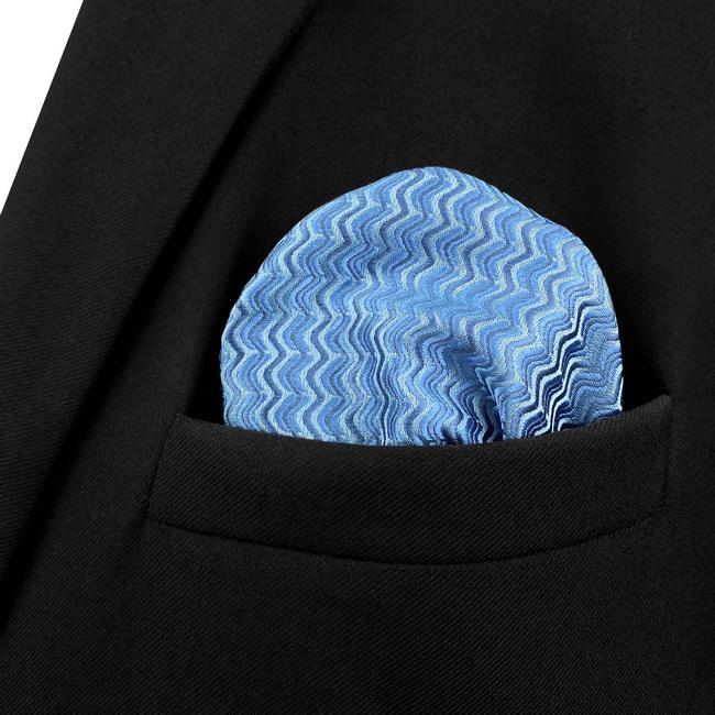 Shlax & Wing AH40 Steel Blue Ripple Men Hanky Accessories Fashion Party Groom Business Handkerchief