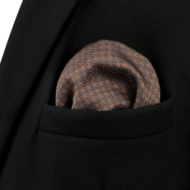 Shlax & Wing AH44 Mens Pocket Square Brown Gray Houndstooth Fashion Classic Party Gift Handkerchief