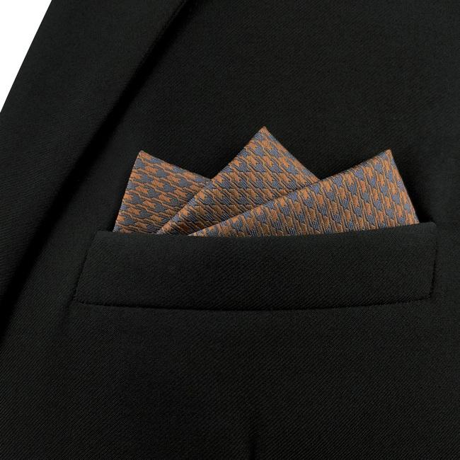 Shlax & Wing AH44 Mens Pocket Square Brown Gray Houndstooth Fashion Classic Party Gift Handkerchief