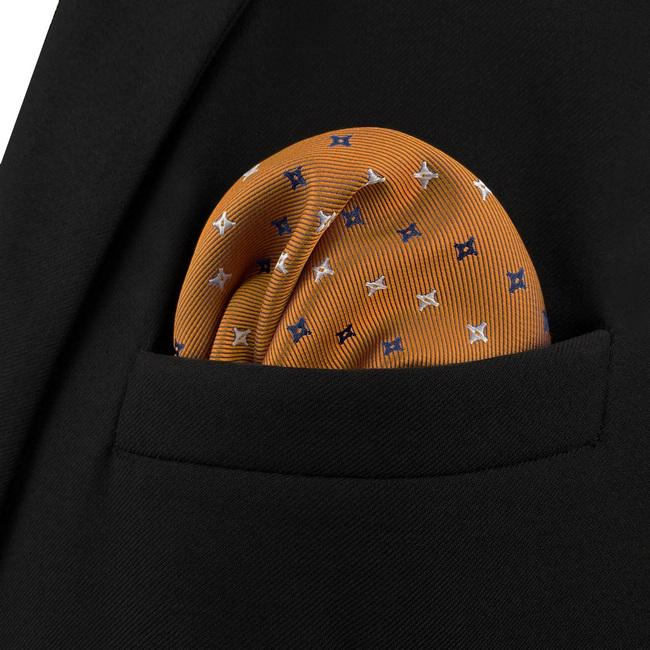 Shlax & Wing AH46 Orange Floral Mens Pocket Square Wedding Classic Handkerchief Gift Business Fashion
