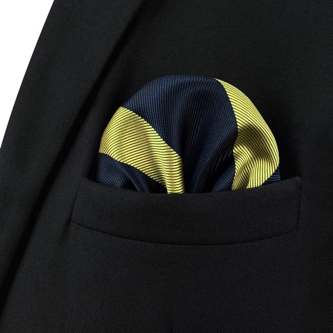 Shlax & Wing AH47 Blue Gold Striped Men Pocket Square Classic Fashion Business Handkerchief