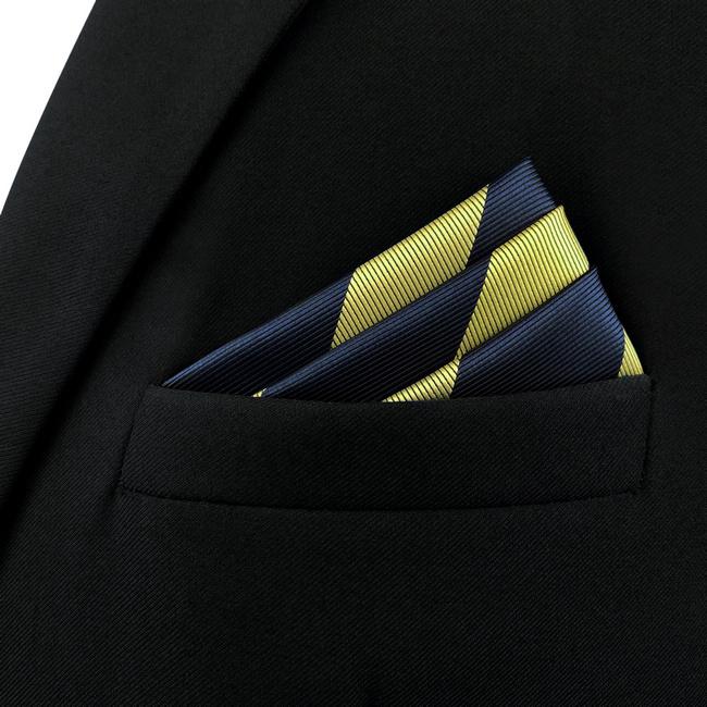 Shlax & Wing AH47 Blue Gold Striped Men Pocket Square Classic Fashion Business Handkerchief