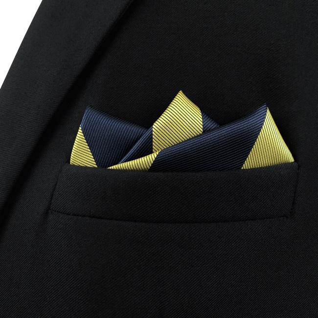 Shlax & Wing AH47 Blue Gold Striped Men Pocket Square Classic Fashion Business Handkerchief