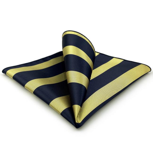 shlax & wing AH47 Blue Gold Striped Men Pocket Square Classic Fashion Business Handkerchief