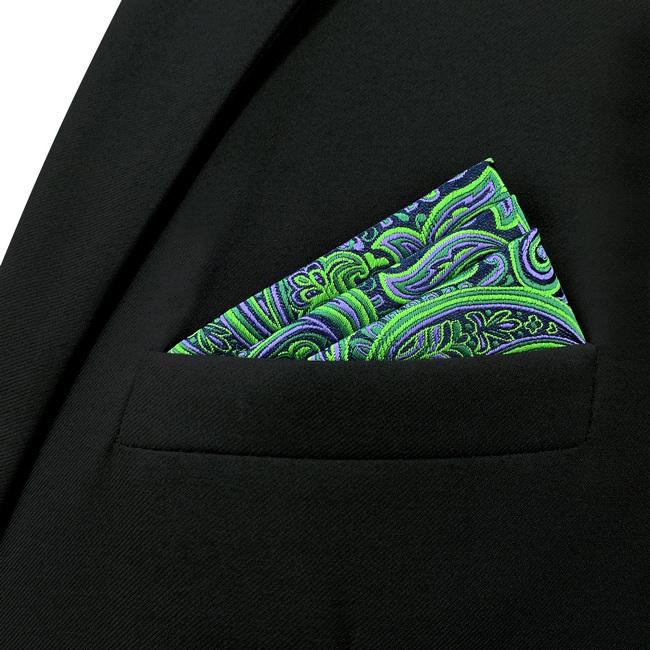 Shlax & Wing AH48 Green Paisley Mens Pocket Square Classic Fashion Wedding Handkerchief