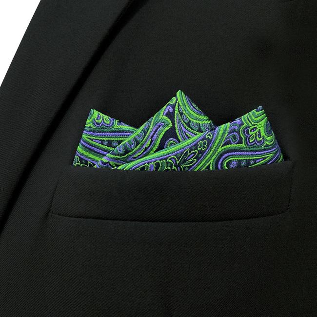 Shlax & Wing AH48 Green Paisley Mens Pocket Square Classic Fashion Wedding Handkerchief