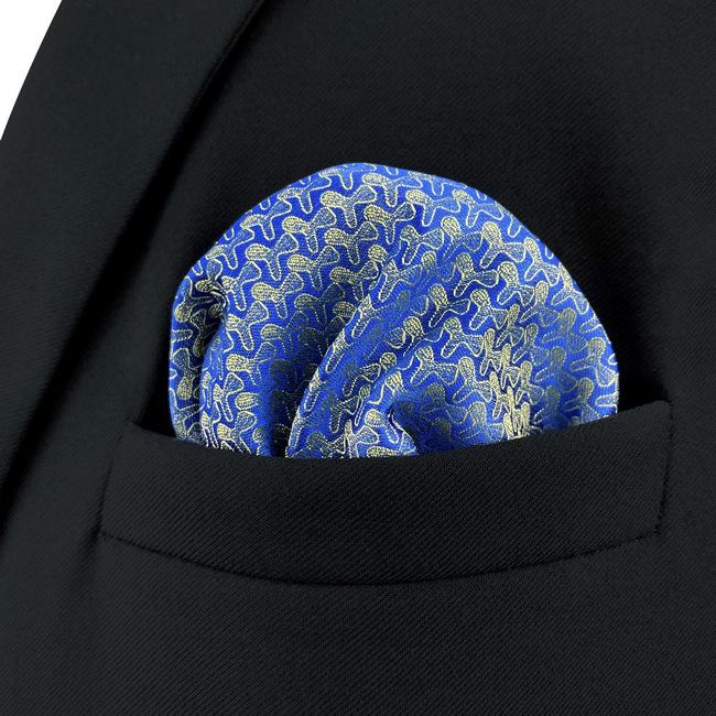 Shlax & Wing AH51 Blue Gold Pattern Mens Pocket Square Fashion Business Brand New Handkerchief