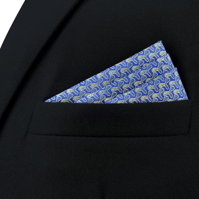 Shlax & Wing AH51 Blue Gold Pattern Mens Pocket Square Fashion Business Brand New Handkerchief