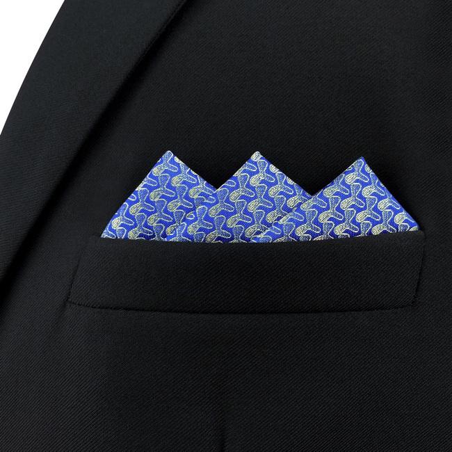 Shlax & Wing AH51 Blue Gold Pattern Mens Pocket Square Fashion Business Brand New Handkerchief