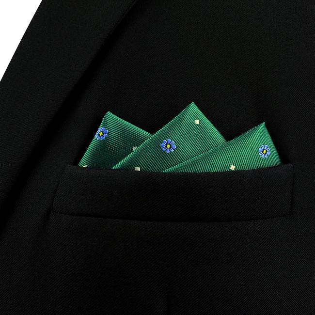 Shlax & Wing AH56 Green Floral Mens Pocket Square Wedding Fashion Acceossories Gift Handkerchief