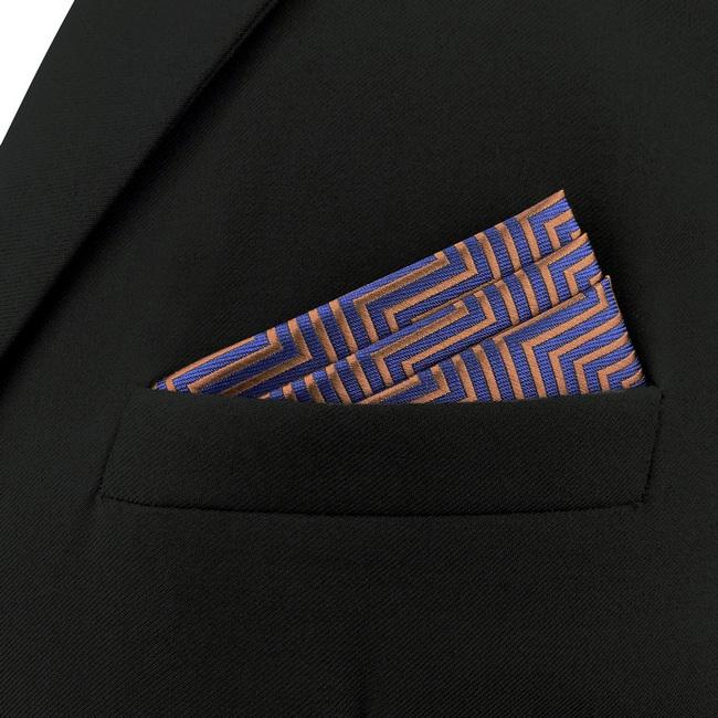 Shlax & Wing AH57 Blue Brown Zigzag Pattern Mens Pocket Square Fashion Business Party Gift Handkerchief