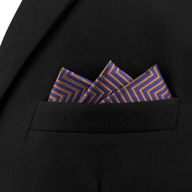 Shlax & Wing AH57 Blue Brown Zigzag Pattern Mens Pocket Square Fashion Business Party Gift Handkerchief