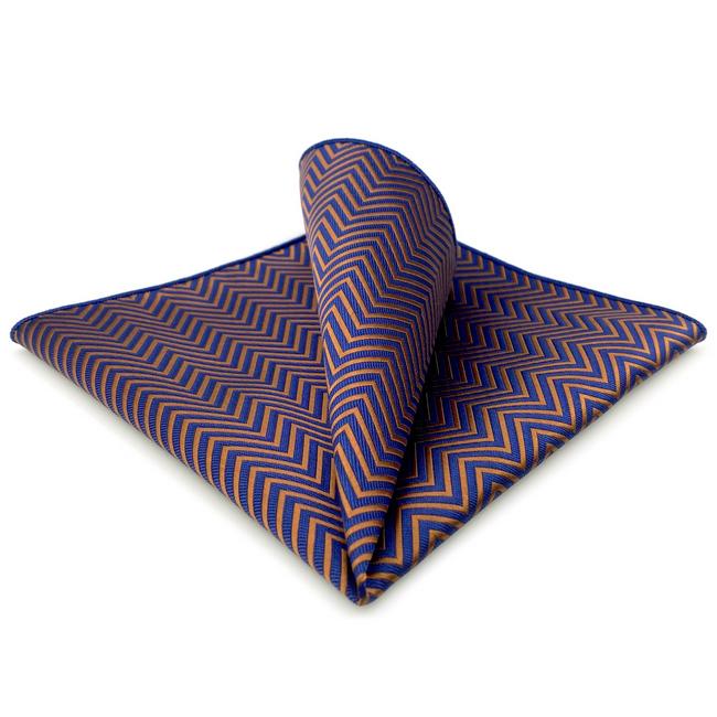 shlax & wing AH57 Blue Brown Zigzag Pattern Mens Pocket Square Fashion Business Party Gift Handkerchief
