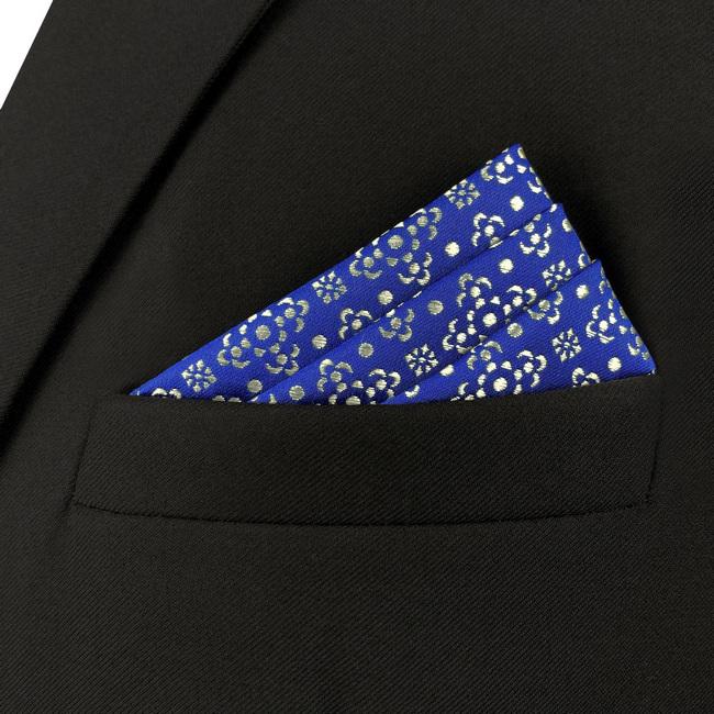 Shlax & Wing AH63 Royal Blue Floral Mens Pocket Square Party Classic Fashion Business Handkerchief