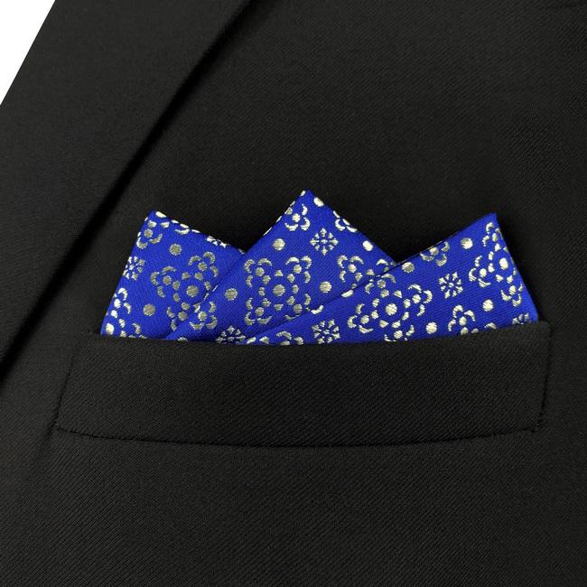 Shlax & Wing AH63 Royal Blue Floral Mens Pocket Square Party Classic Fashion Business Handkerchief
