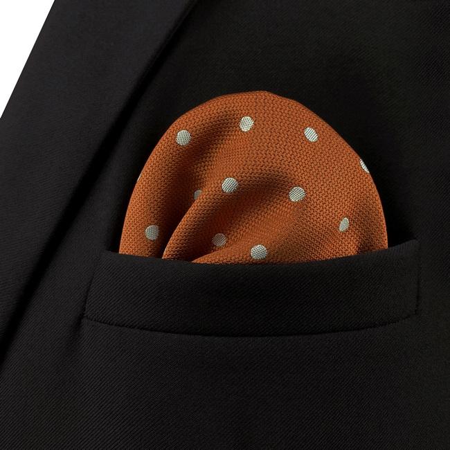 Shlax & Wing AH64 Orange Dots Mens Pocket Square Fashion Classic Wedding Party Gift Handkerchief