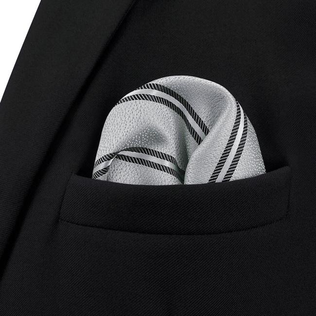 Shlax & Wing AH65 White Striped Mens Pocket Square Fashion Gift Business Dress Handkerchief