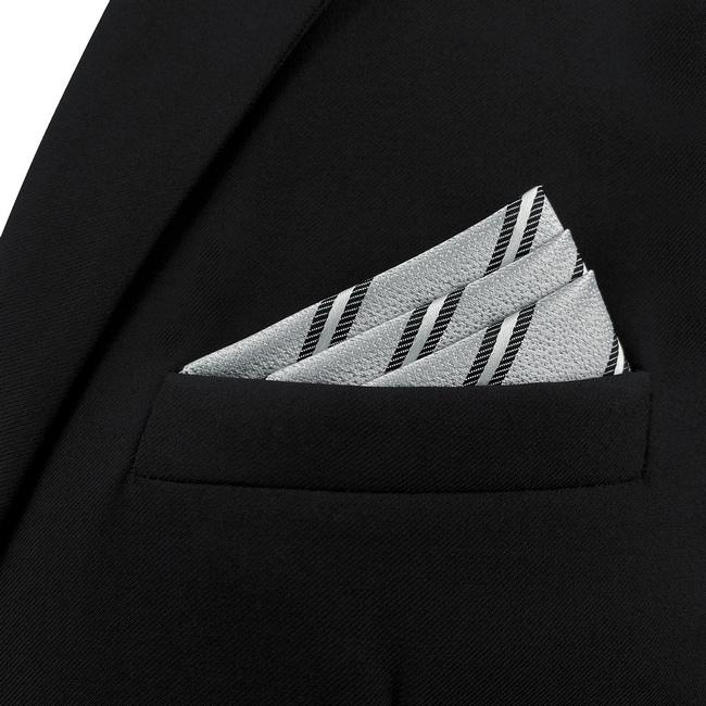 Shlax & Wing AH65 White Striped Mens Pocket Square Fashion Gift Business Dress Handkerchief