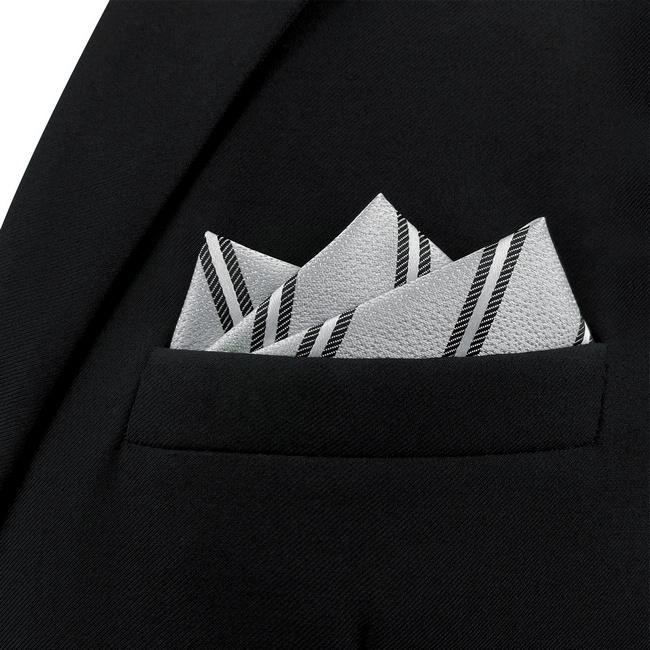 Shlax & Wing AH65 White Striped Mens Pocket Square Fashion Gift Business Dress Handkerchief