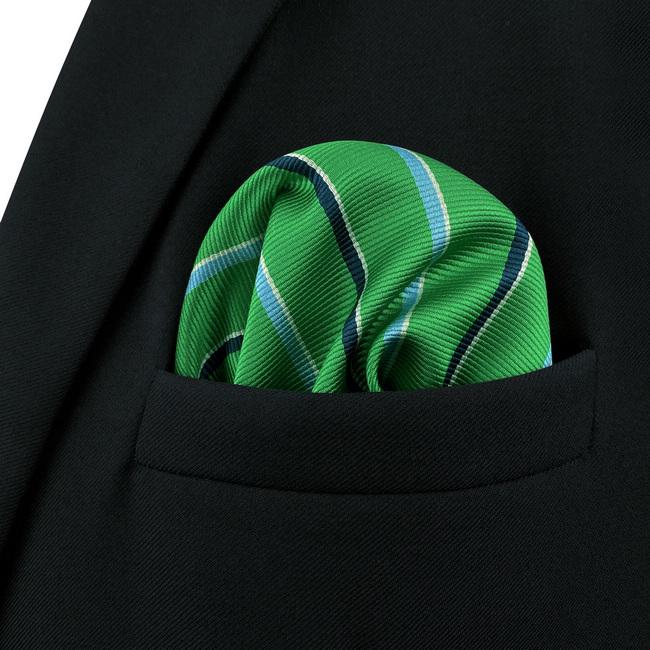 Shlax & Wing AH69 Kelly Green Striped Mens Pocket Square Gift Fashion Party Novelty Business Handkerchief