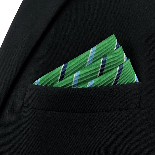 Shlax & Wing AH69 Kelly Green Striped Mens Pocket Square Gift Fashion Party Novelty Business Handkerchief