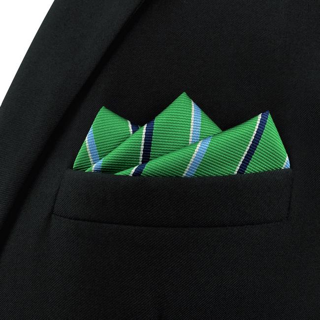 Shlax & Wing AH69 Kelly Green Striped Mens Pocket Square Gift Fashion Party Novelty Business Handkerchief