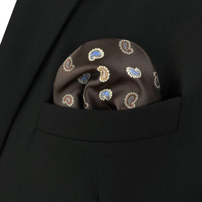 Shlax & Wing AH76 Mens Pocket Square Brown Paisley Fashion Classic Party Gift Handkerchief