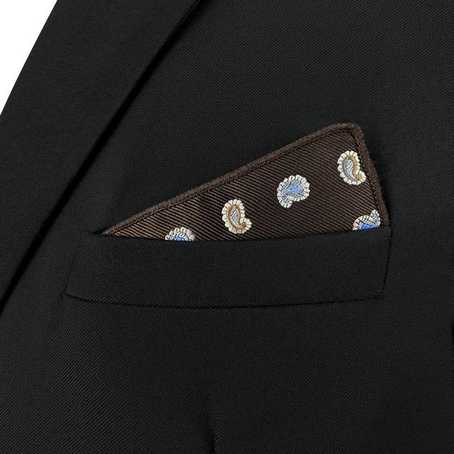 Shlax & Wing AH76 Mens Pocket Square Brown Paisley Fashion Classic Party Gift Handkerchief