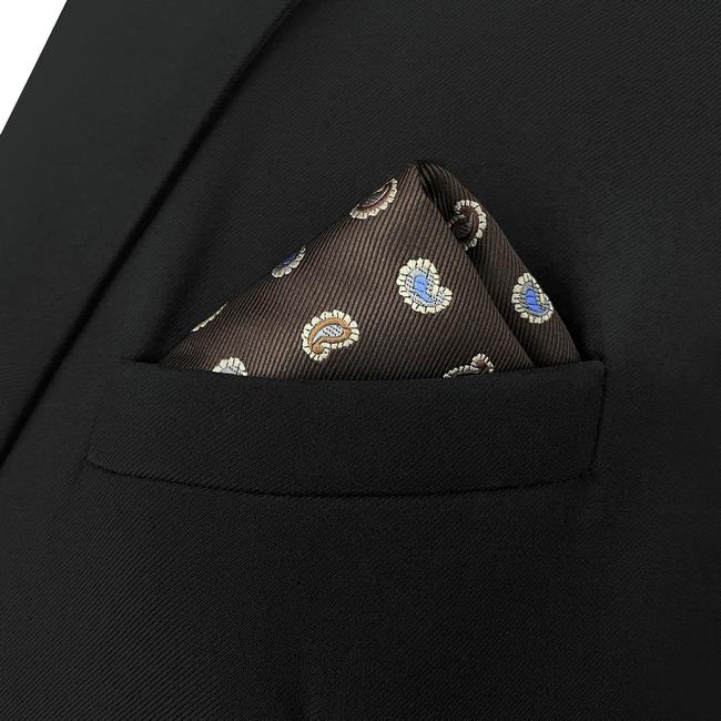 Shlax & Wing AH76 Mens Pocket Square Brown Paisley Fashion Classic Party Gift Handkerchief