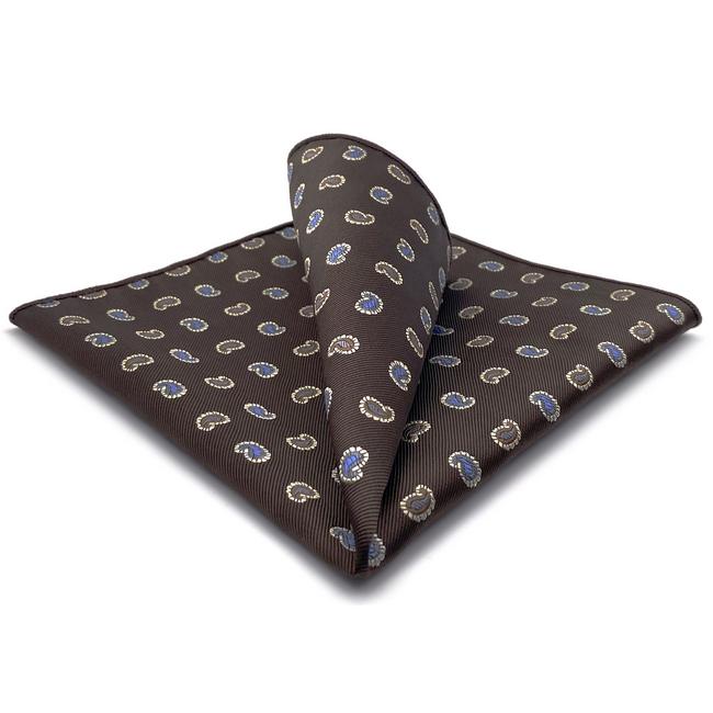 shlax & wing AH76 Mens Pocket Square Brown Paisley Fashion Classic Party Gift Handkerchief