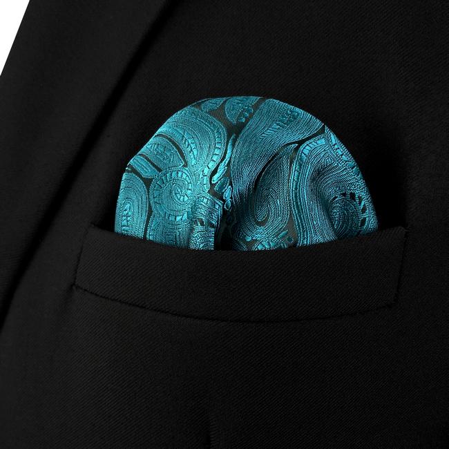 Shlax & Wing AH77 Dark Teal Paisley Mens Pocket Square Luxury Gift Accessories Party Handkerchief