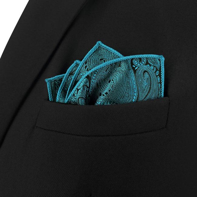 Shlax & Wing AH77 Dark Teal Paisley Mens Pocket Square Luxury Gift Accessories Party Handkerchief