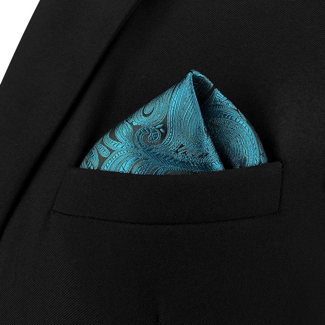 Shlax & Wing AH77 Dark Teal Paisley Mens Pocket Square Luxury Gift Accessories Party Handkerchief
