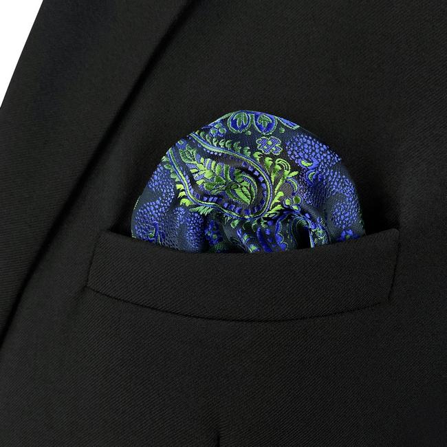 Shlax & Wing AH78 Green Blue Paisley Mens Pocket Square Classic Fashion Wedding Handkerchief