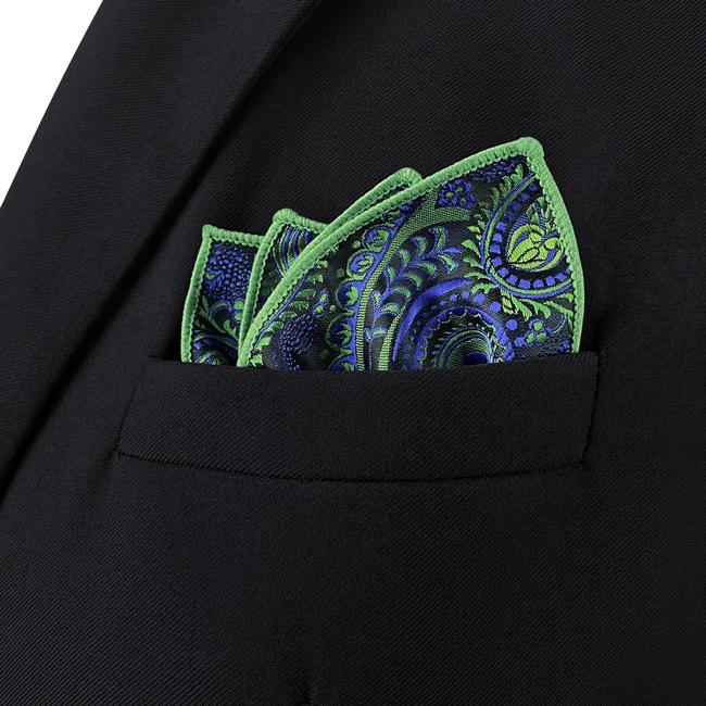 Shlax & Wing AH78 Green Blue Paisley Mens Pocket Square Classic Fashion Wedding Handkerchief
