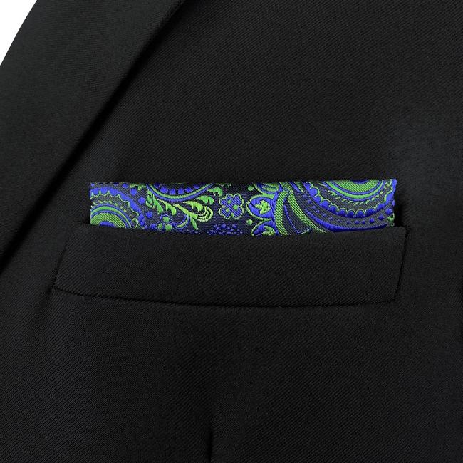 Shlax & Wing AH78 Green Blue Paisley Mens Pocket Square Classic Fashion Wedding Handkerchief