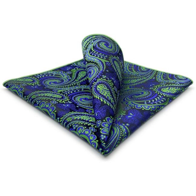 shlax & wing AH78 Green Blue Paisley Mens Pocket Square Classic Fashion Wedding Handkerchief