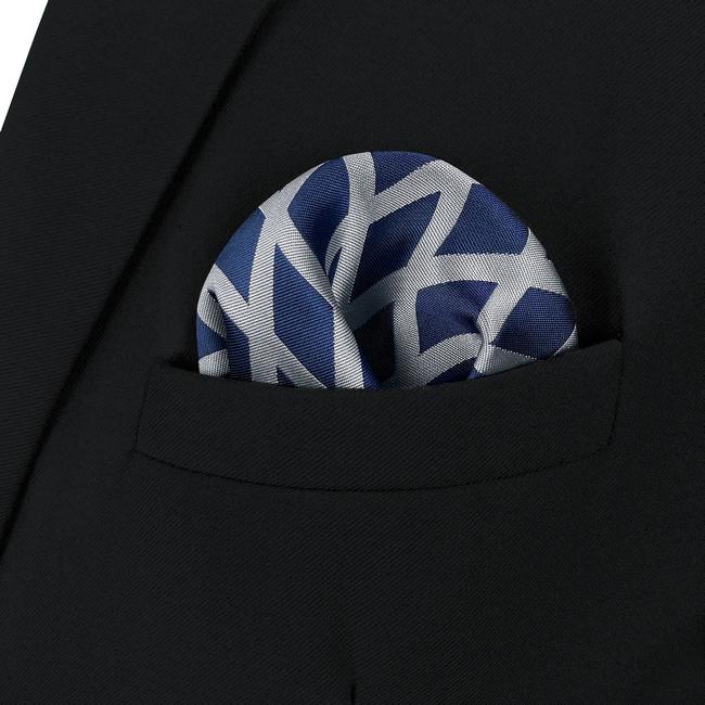 Shlax & Wing AH81 Grey Blue Geometric Mens Pocket Square Classic Fashion Wedding Handkerchief