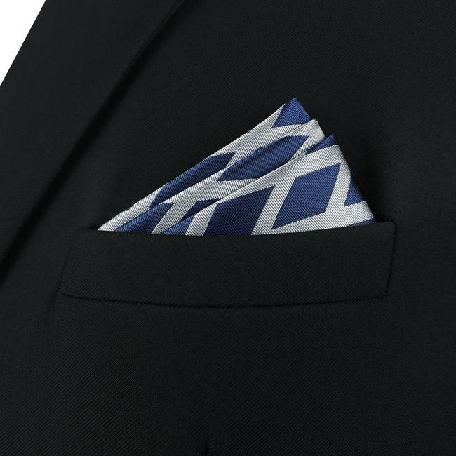 Shlax & Wing AH81 Grey Blue Geometric Mens Pocket Square Classic Fashion Wedding Handkerchief