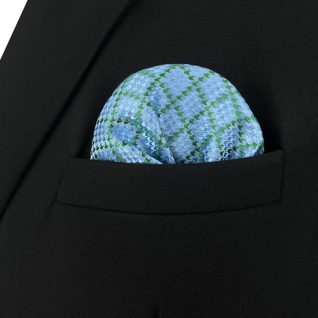 Shlax & Wing AH82 Aqua Checkes Silk Mens Pocket Square Classic Brand New Handkerchief Fashion Wedding Acceossories Hanky